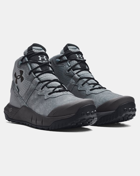 Men's UA Micro G® Valsetz Mid Leather Waterproof Tactical Boots, Gray, pdpMainDesktop image number 3